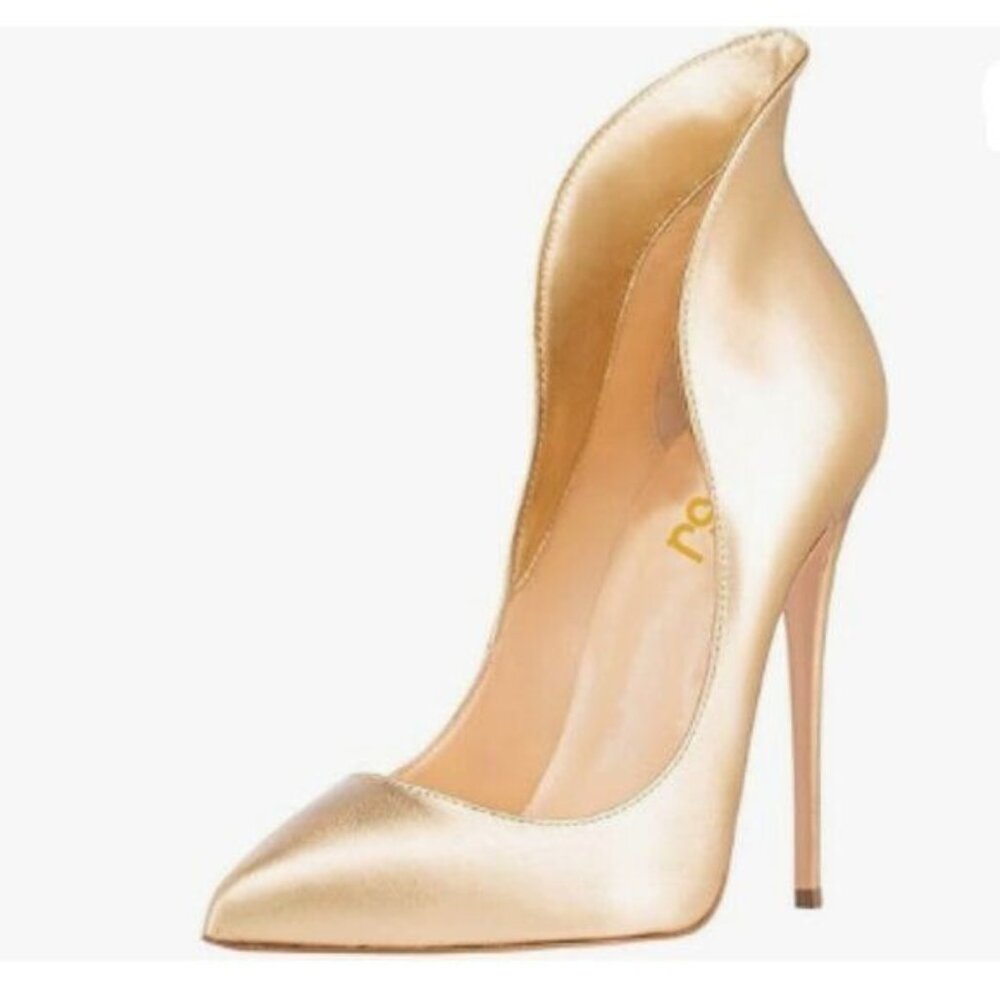 FSJ Gold Prom Pointy Toe High Heel Stiletto Pumps Closed Toe Slip On Shoes